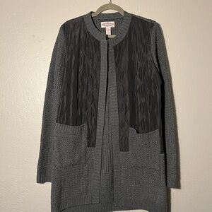 Oliver Gray and Black Cardigan Poncho Sweater SZ L Knit Acrylic Cozy Casual